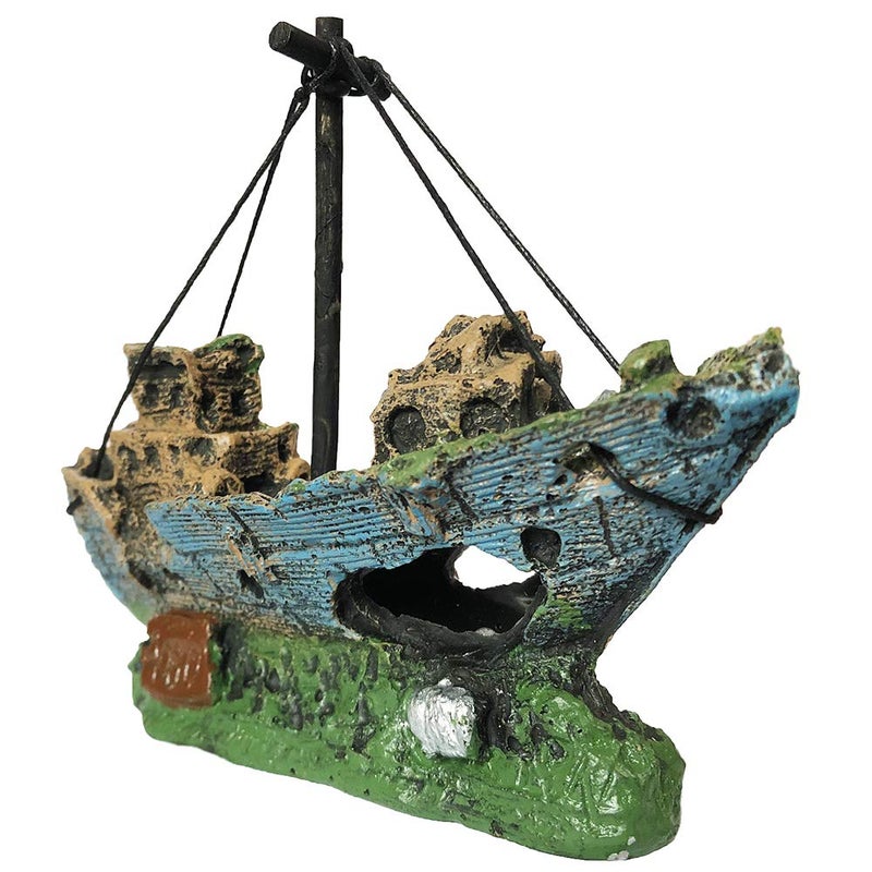 SLOCME Aquarium Resin Boat Ornament - Fish Tank Shipwreck Decoration, Sunken Ship, Aquarium Ornament for Freshwater & Saltwater Tanks - Image 1
